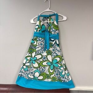 Trixxi Floral Halter Sundress Retro Flowers Party Resort Travel Y2K, Belt, 7